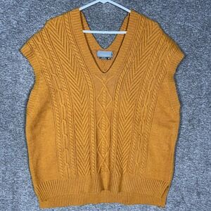 Anthropologie Sweater Vest Womens‎ One Size Mustard Cable Knit V Neck Pullover